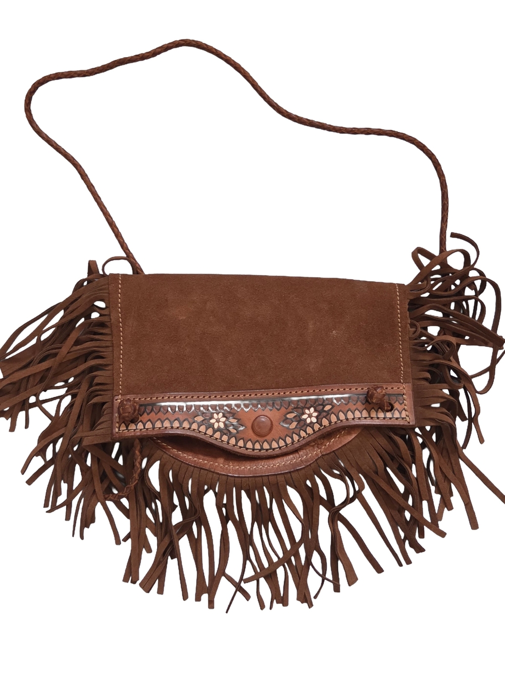 Brown Suede Fringe Crossbody Bag - Boho Leather Accent Vintage